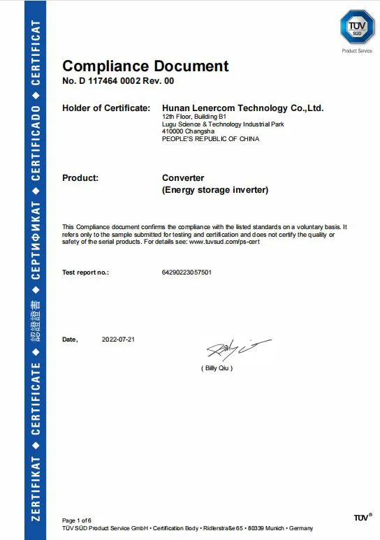 TUV SUD compliance document second model certificate for the energy storage inverter