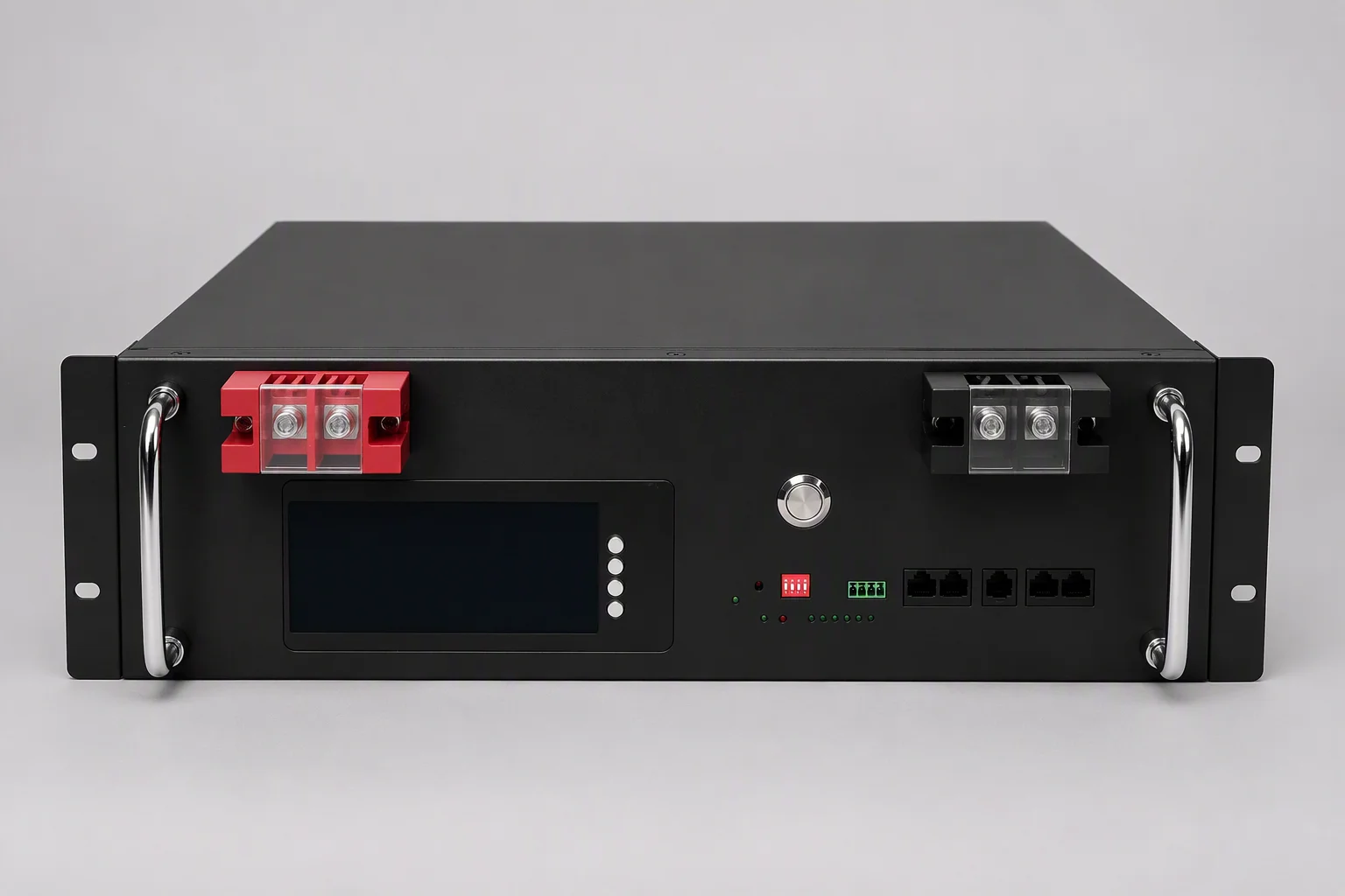 24V 100Ah rack-cabinet battery, display panel close-up