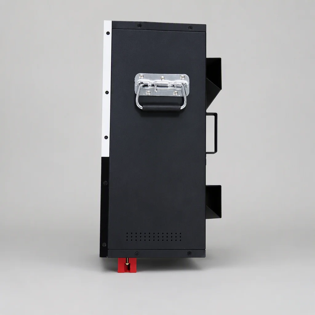 48V 50Ah rack-cabinet battery, side view showing enclosure
