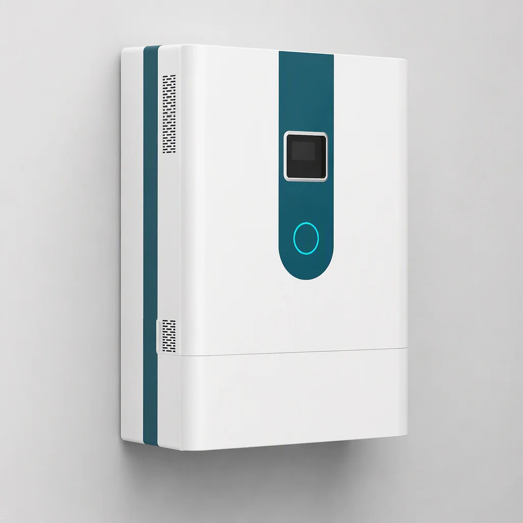EMS-ESS 5 kW wall-mounted energy storage battery, white, left side alternate angle